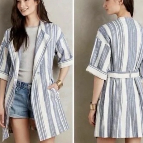 Anthropologie Elevenses North Channel Jacket Blue and White Striped - Picture 2 of 13